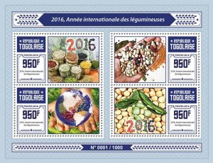 TOGO - 2016 - Int. Year of Legumes - Perf 4v Sheet - Mint Never Hinged