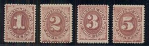 US #J22-25 1¢ - 5¢ Postage dues, all fresh og,  hinged, F/VF to VF, Scott $225.