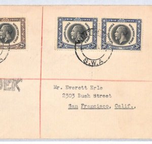 SOUTH WEST AFRICA KGV Cover 1935 SILVER JUBILEE Scarce *3d PAIR* 2d ROYALTY YR89