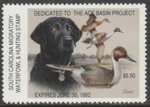 U.S.-SOUTH CAROLINA 11, STATE DUCK HUNTING PERMIT STAMP. MINT, NH. VF