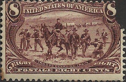 # 289 VIOLET BROWN MINT FAULT TROOPS GUARDING WAGON TRAIN Cat $150.00