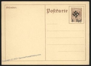 3rd Reich Austria Ostmark Postal Card Unissued Swastika Overprint Cover 105709