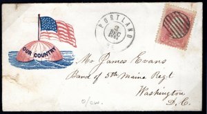 USA Civil War UNION PATRIOTIC Pictorial FLAG/GLOBE Cover Portland 1861 S68a