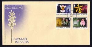 Cayman Is., Scott cat. 672-675. Orchids on Christmas issue. First Day Cover.