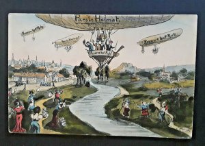 1910 Oldenburg Germany To Brooklyn NY Zeppelin Scene Comic Postcard Cover