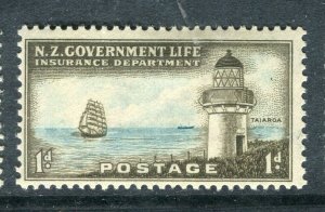 NEW ZEALAND; 1947-65 early Life Insurance Lighthouse issue Mint hinged 1d.