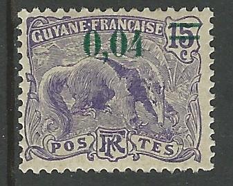 Fr. Guiana # 96  Great Anteater  04c on 15c Surcharge  (1) Unused