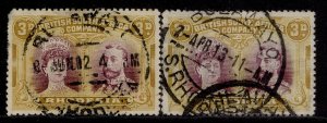 RHODESIA GV SG134 + 135, 3d SHADE VARIETIES, FINE USED. Cat £77.