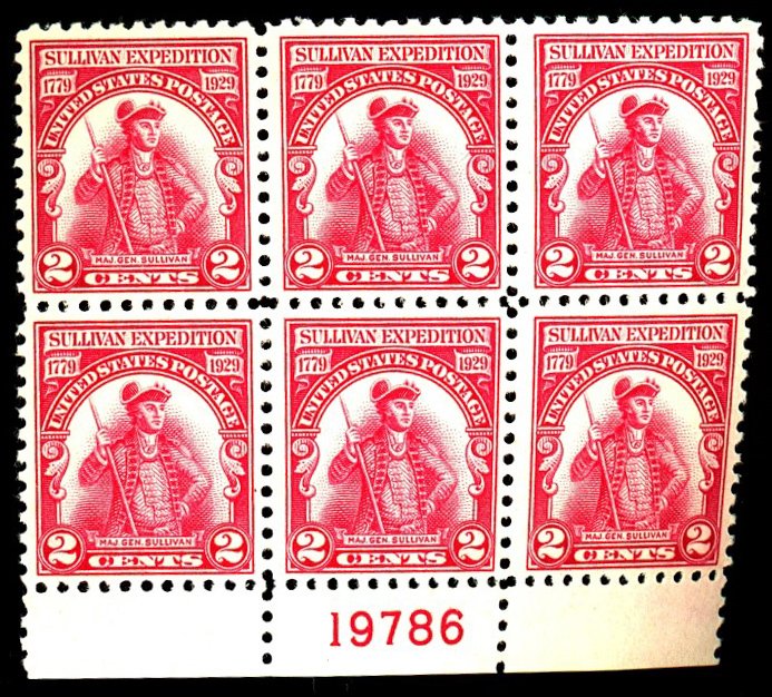 U.S. #657 MINT PL# BLOCK OF 6 OG NH