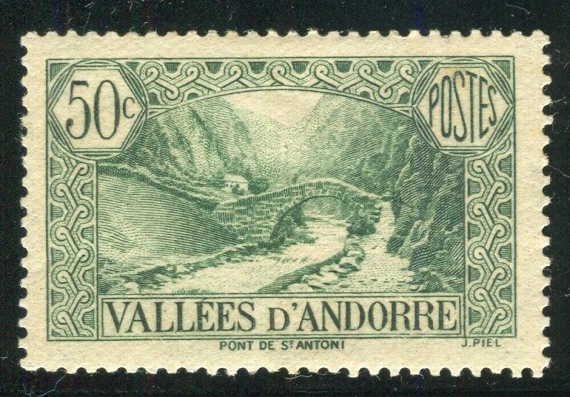 FRENCH ANDORRA; 1932 early Pictorial issue fine Mint hinged 50c. value