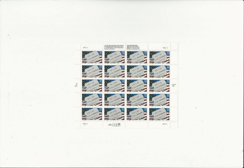 US Stamps/Postage/Sheets Sc #2966 POW - MIA MNH F-VF OG FV $6.40