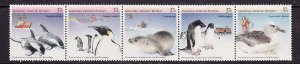 AAT-Sc#L76- id6-unused NH Bird strip of 5-Penguins-Seals-1988-