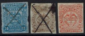 Colombia 3 telegraph stamps, Used and Mint Hinged, Hinge Remnant - Lot 052117