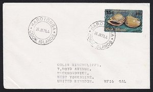 COOK IS 1979 15c on ½c shell on cover Rarotonga to UK......................A8225