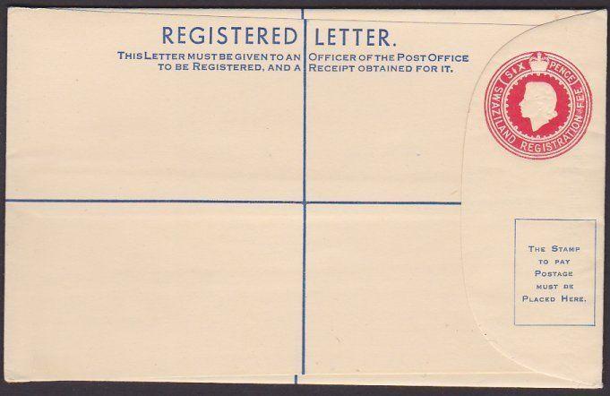 SWAZILAND QE 6d Registered envelope fine unused............................67598