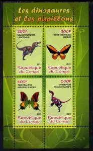 CONGO - 2011 - Dinosaurs & Butterflies #3 - Perf 4v Sheet - MNH - Private Issue