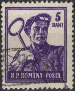 Romania 1025 (used cto) 5b steelworker, violet (1955)