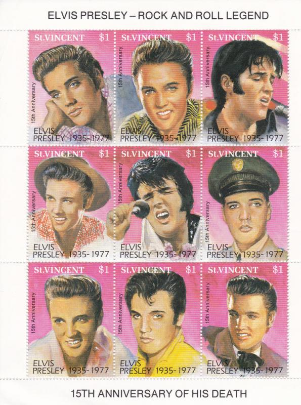 St. Vincent # 1642, Elvis Presley, Mint NH, 1/3 Cat