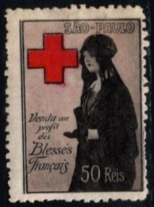 1914 WW1 France Delandre Poster Stamp Sao Paulo Brazil Red Cross Unused