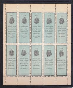 Salvador NSL Sheet Of 10 MNH Revenue Stamps (C)