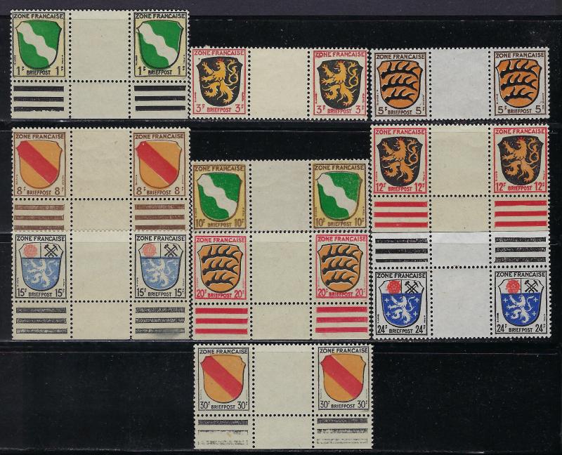 Germany - under French occupation - Scott # 4N1 - 4N10, mint nh, gutter pairs