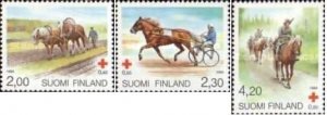 Finland 1994 Horses in human life Red cross set of 3 stamps MNH