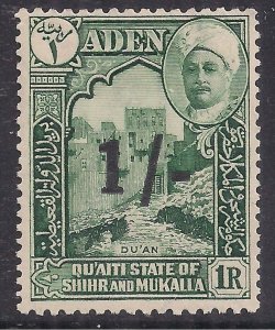 Aden 1951 QE2 1/-d Qu'aiti State Shihr Mukalla Surcharge MM SG 25 ( M1477 )