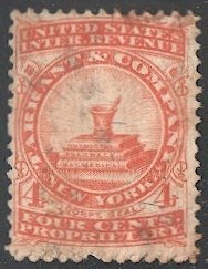 US Revenue Private Die Medicine Sc RS241b Tarrant & Co. 2¢ red on silk paper