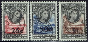 BECHUANALAND 1961 QEII CATTLE 25C ON 2/6 50C ON 5/- AND R1 ON 10/- USED 