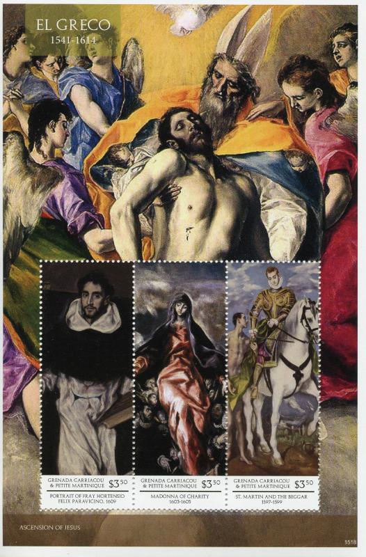 Grenadines Grenada 2015 MNH El Greco 3v M/S II Fray Hortensio Paintings Stamps