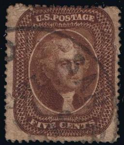 US stamp: #30a 5c Brown Jefferson 1857-61 used