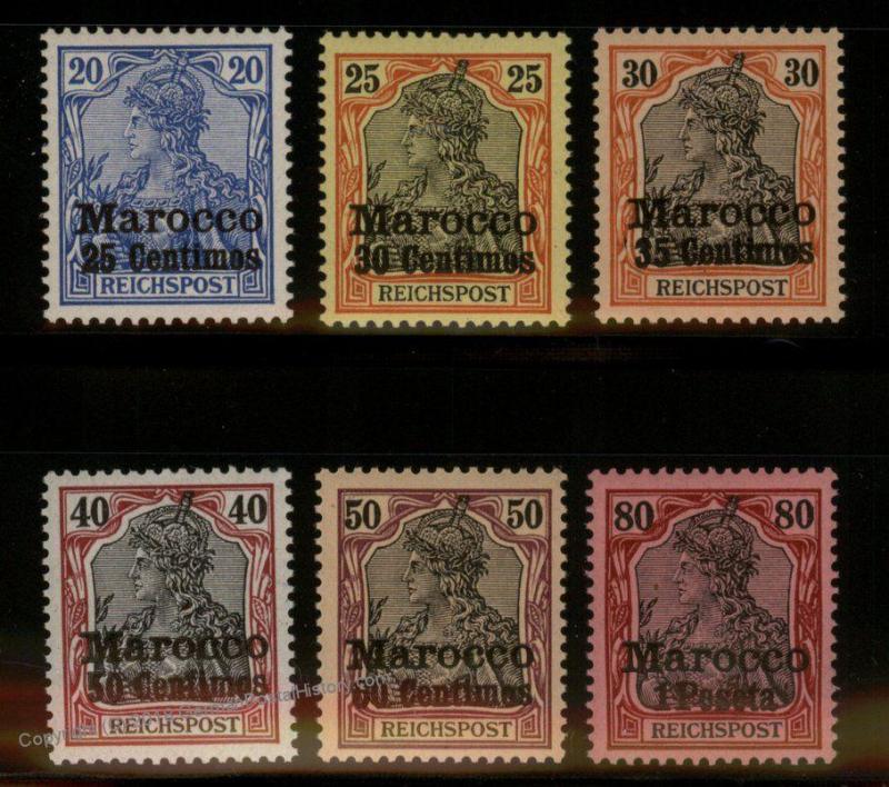 Germany 1903 Morocco Unissued Stamps Mi10II-15II CVEUR3000 Lantelme BPP Ce 88562