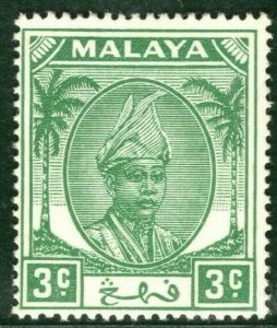 Malaya PAHANG KGVI Stamp 3c Green (1950) SULTAN Mint MNG KEY Low Value BLUE32