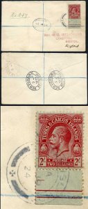 Turks and Caicos Is SG174 2/- wmk Mult Crown on Registered Cover to the UK