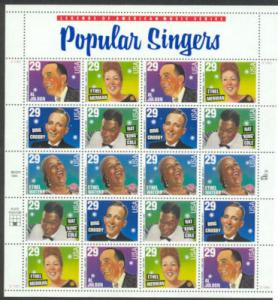 SCOTT 2849-53 POPULAR SINGERS 29ct 20 STAMP SHEET AMERI