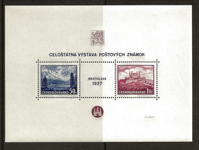 Czechoslovakia Sc 239 NH S/S of 1937 - Bratislava Philat. EXPO