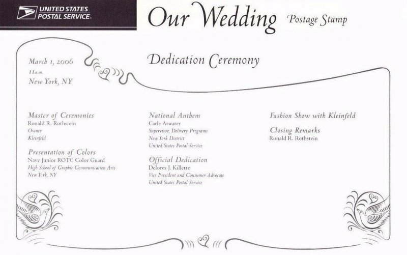 USPS 1st Day Ceremony Program #3998 #3999 Our Wedding 39c 63c Invite FDOI 2006 