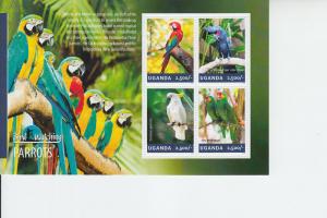 2014 Uganda Parrots MS4 (Scott 2114) MNH