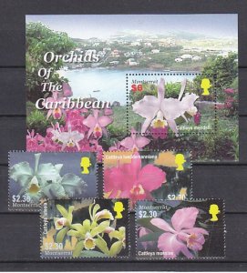 Montserrat, Scott cat. 1122 a-d,1123. Orchids of the Caribbean set & s/sheet. ^