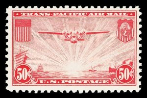 Scott C22 1937 50c Carmine China Clipper Airmail Issue Mint F-VF OG NH Cat $10
