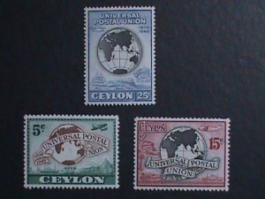 ​CEYLON- 1949  SC #304-6  73 YEARS OLD- 75TH ANNIVERSARY OF UPU MH-RARE VF