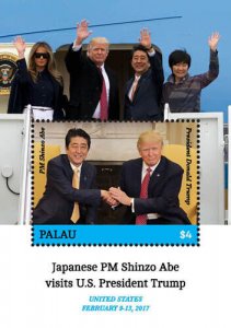 Palau 2017 - U.S President Trump visits Japan PM Shinzo Abe - souvenir sheet MNH