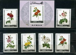 AJMAN 1969 FLOWERS/ROSES SET OF 6 STAMPS PERF. & S/S IMPERF. MNH