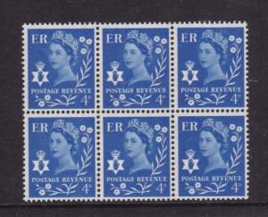 Northern Ireland 1967 4d Block of 6 Two Phosphate Bands SGNI2P(XN5) MNH 