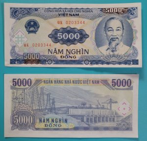 Vietnam Banknote, 5,000 dong, 1991, Ho Chi Minh, hydroelectric power plant