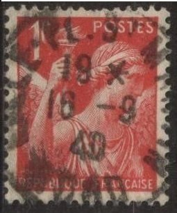 France 378 (used) 1fr Iris, crimson (1940)