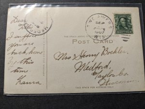 HARBOR, TWO RIVERS to MEDFORD, WISCONSIN 1907 Postal History Cover SHIP Postcard 