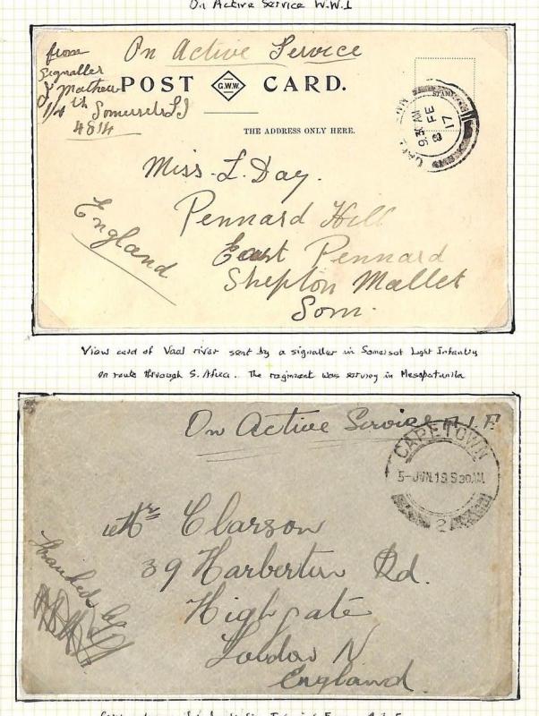 LA78 1917 SA *CAPE TOWN* WW1 Mesopotamia Active Service Mail GB Post Card PTS