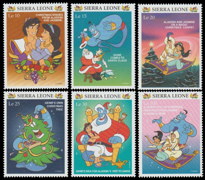 Sierra Leone Christmas 1997. Mint Disney Stamp Set. Aladdin.