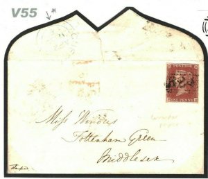 GB GUERNSEY Cover 1852 LAVENDER PAPER 1d Red *324* Numeral Channel Islands V55 